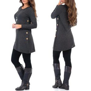 Women'S Assymetrical Hacci Tunic With Buttons.